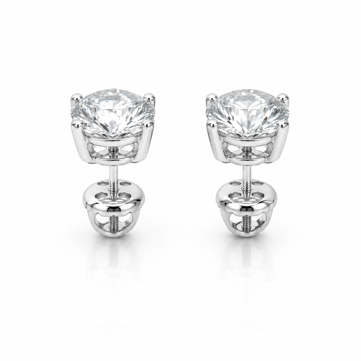 Round Lab Diamond 14kt White Gold 4-Prong Basket Stud Earrings 1.00ctw