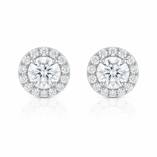 1.70ctw Oval Lab Diamond 14kt Yellow Gold Halo Earrings SA5534ER-5.8MM