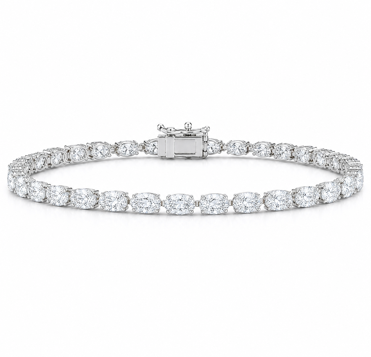 8.84ctw Oval Lab Diamond 14kt White Gold 7" Tennis Bracelet