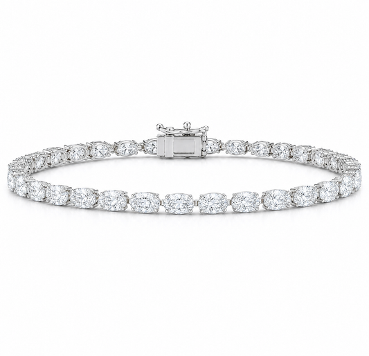 8.84ctw Oval Lab Diamond 14kt White Gold 7" Tennis Bracelet