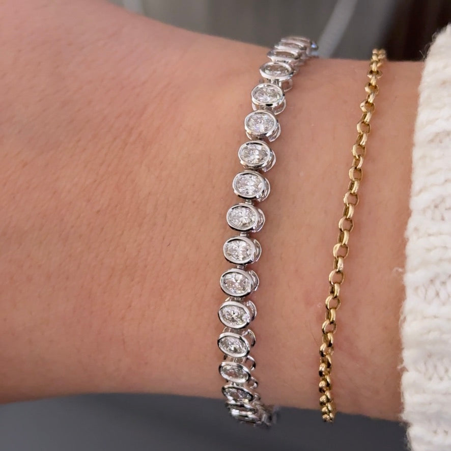 14kt White Gold Oval Bezel Lab Diamond Tennis Bracelet 4.51ctw