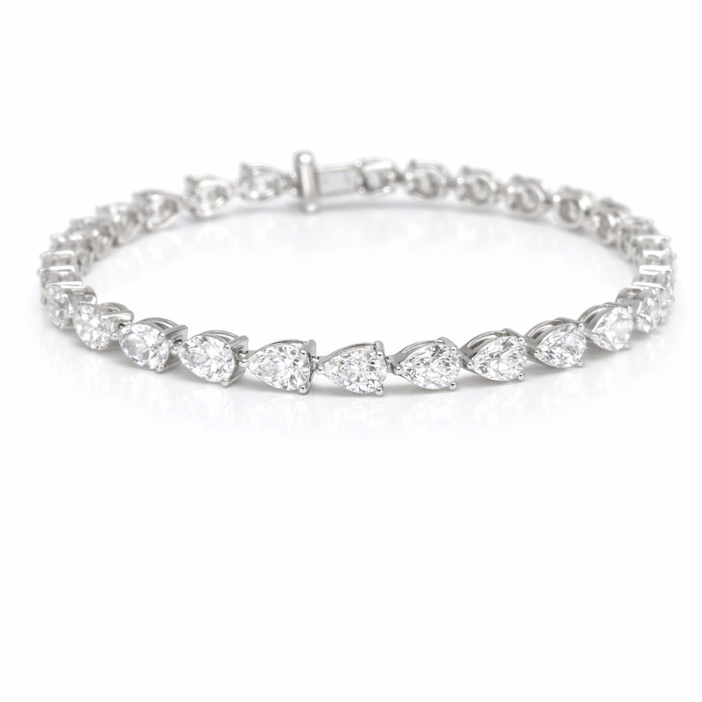 14kt White Gold Pear Lab Diamond Tennis Bracelet 7.08ctw
