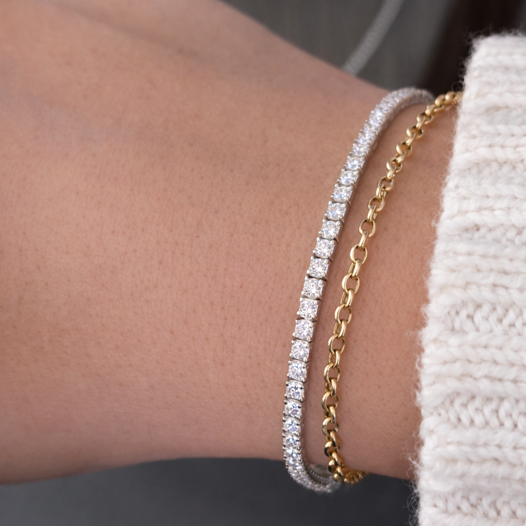 14kt White Gold Round Lab Diamond Tennis Bracelet 3.03ctw