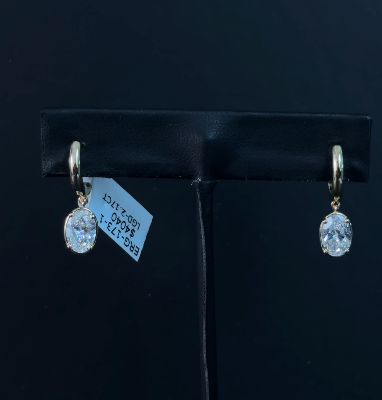 2.17ctw Oval Lab Diamond 14kt Yellow Gold Dangle Hoops ERG-173-1