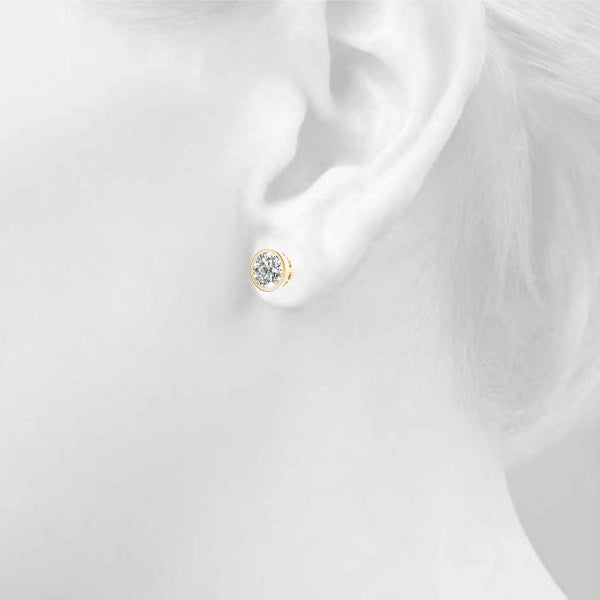 Round lab Diamond Classic Bezel-Set Stud Earrings