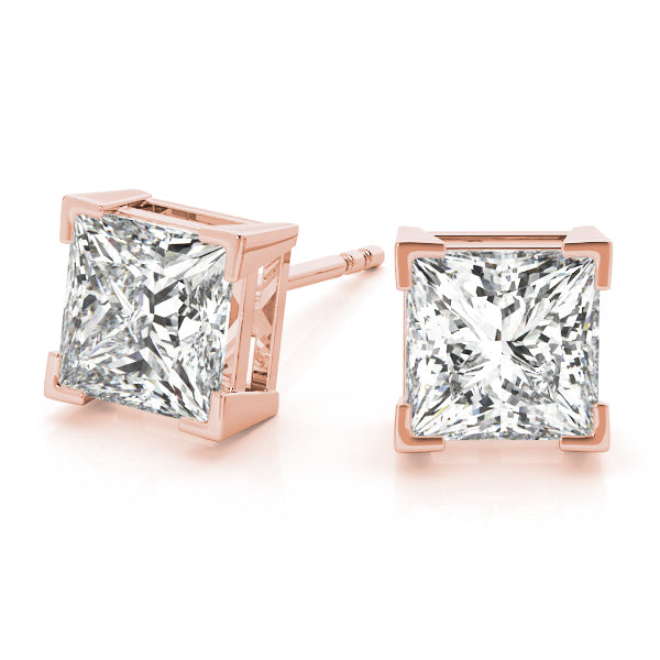 Princess Lab Diamond 4-Corner Stud Earrings