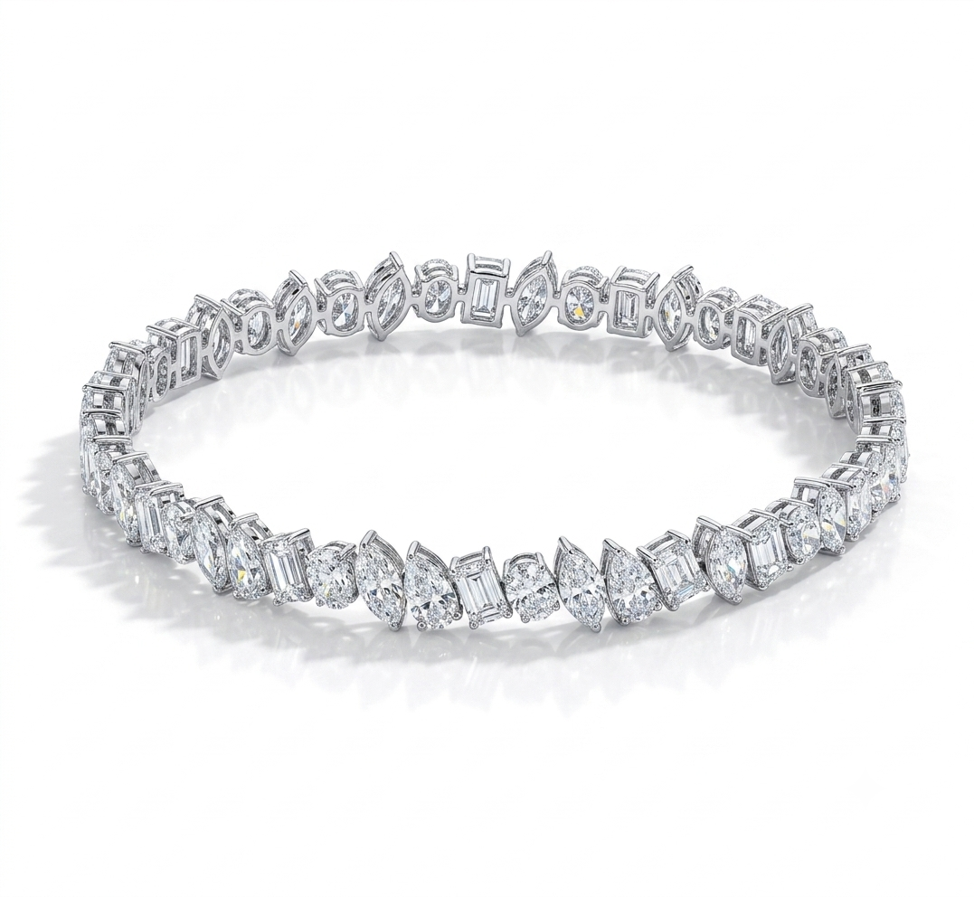 9.04ctw Mixed Shape Lab Diamond 14kt White Gold 7" Tennis Bracelet