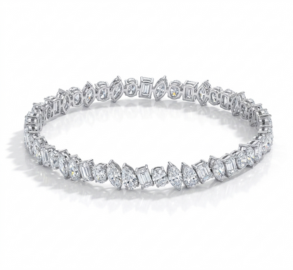 9.04ctw Mixed Shape Lab Diamond 14kt White Gold 7" Tennis Bracelet