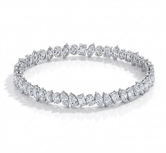 9.04ctw Mixed Shape Lab Diamond 14kt White Gold 7" Tennis Bracelet