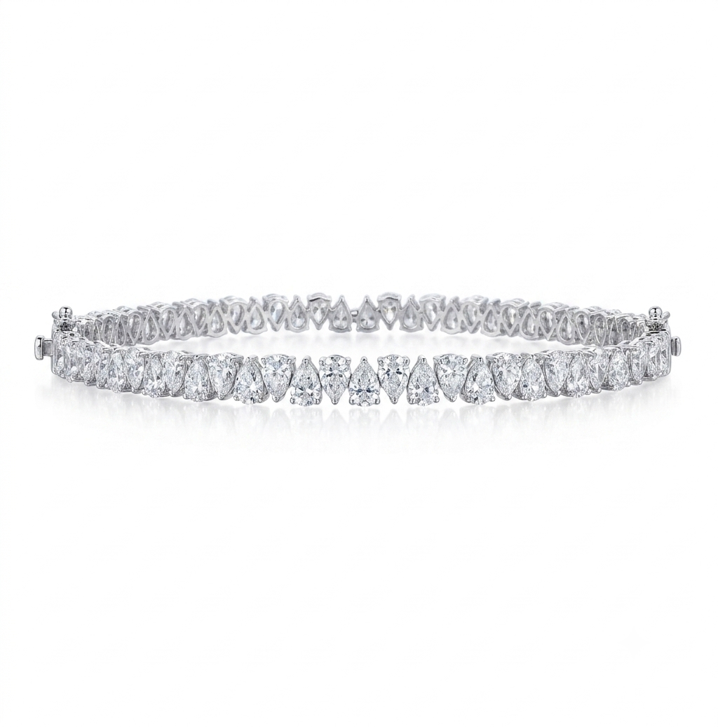 9.37ctw Pear Lab Diamond 14kt White Gold 7" Tennis Bracelet
