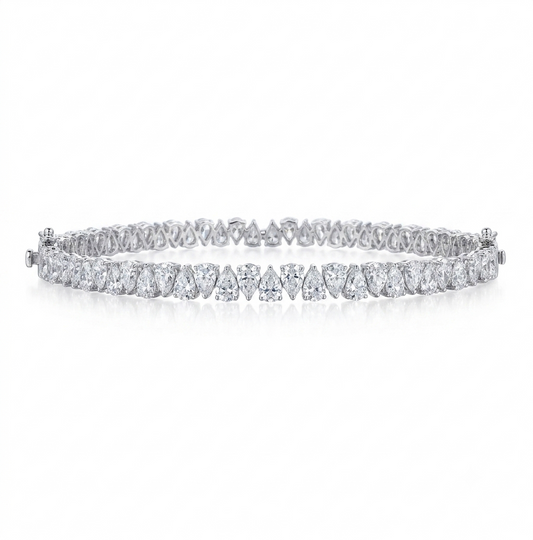 9.37ctw Pear Lab Diamond 14kt White Gold 7" Tennis Bracelet