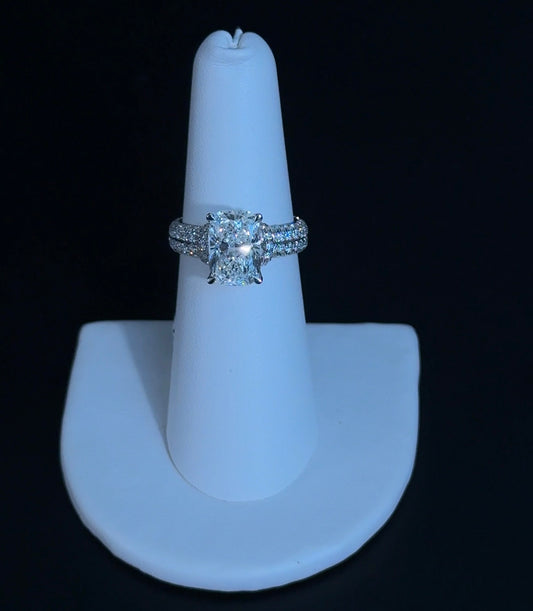 3.03ct Elongated Cushion F VS1 Lab Diamond 14kt White Gold Engagement Ring RGF-781-1