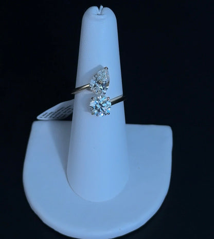 2.93ctw Pear and Round  E VVS2 Lab Diamond 14kt Yellow Gold Ring RGF-413-5