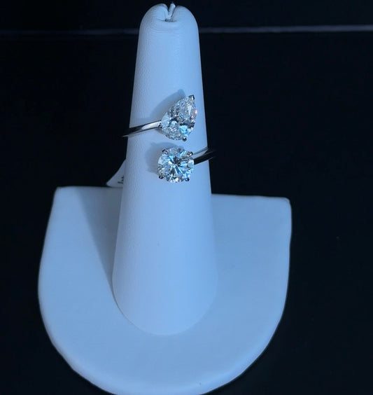 2.97ctw Pear E VVS2 and Round D VS1 Lab Diamond 14kt White Gold Ring RGF-413-3