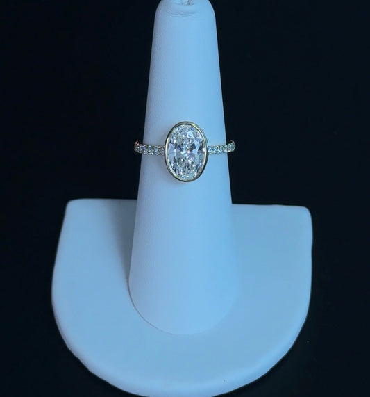 2.65ct Oval D VVS2 Lab Diamond 14kt Yellow Gold Engagement Ring SA5802R-10.7x7