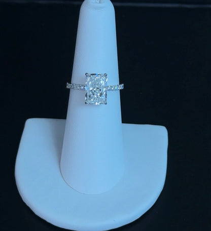 3.02ct Radiant E VVS2 Lab Diamond 14kt White Gold Engagement Ring SA5663R-10.3x7-1
