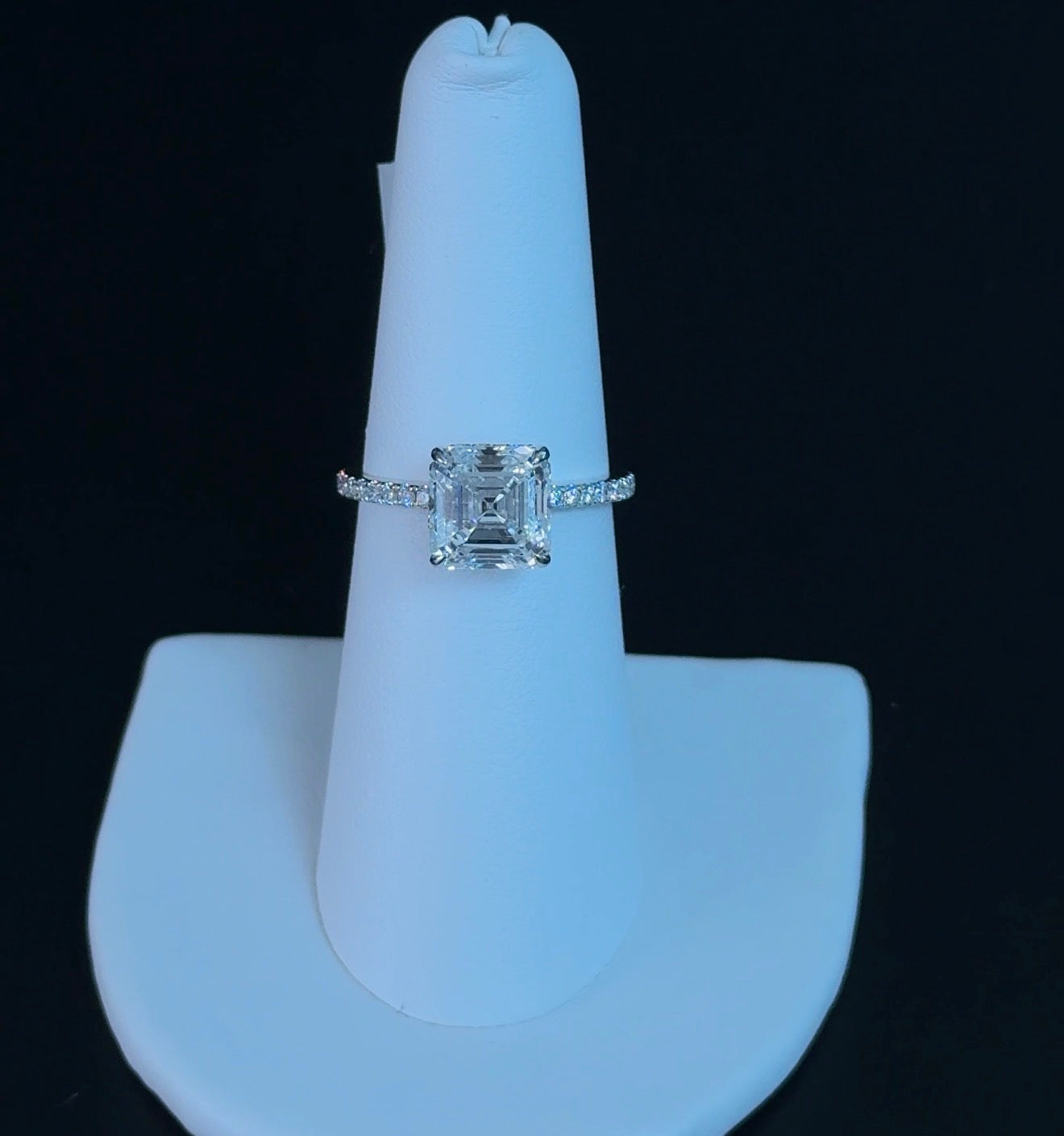 3.02ct Asscher D VVS2 Lab Diamond 14kt White Gold Engagement Ring SA5696R-8.0