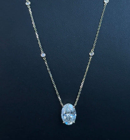 3.03ct Oval E VVS2 Lab Diamond 14kt Yellow Gold Pendant with Chain SA5782NO-12x8-2