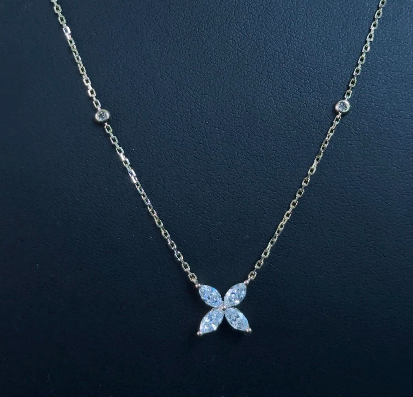 .70ctw Marquise and Round Lab Diamond 14kt Yellow Gold Flower Necklace CHN-113-2