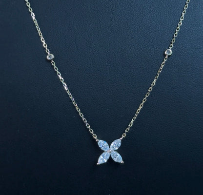 .70ctw Marquise and Round Lab Diamond 14kt Yellow Gold Flower Necklace CHN-113-2