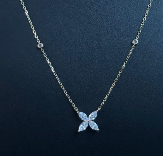 .70ctw Marquise and Round Lab Diamond 14kt Yellow Gold Flower Necklace CHN-113-2