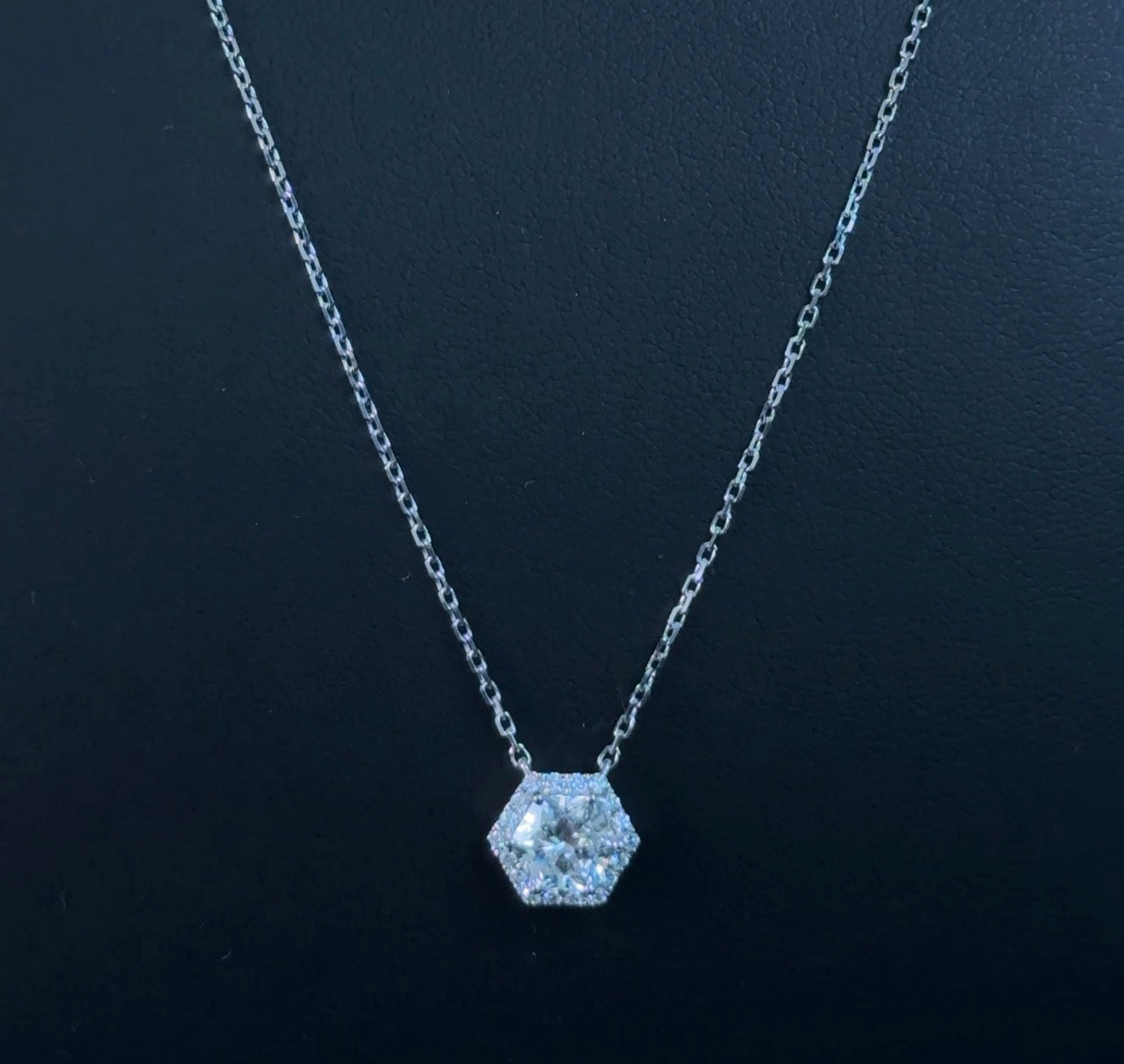 1.17ctw Hexagon and Round Lab Diamond 14kt White Gold Necklace CHN-148