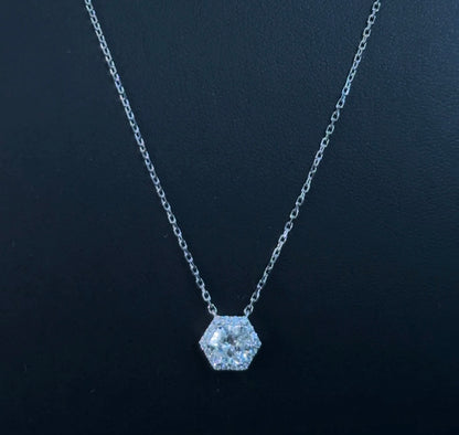 1.17ctw Hexagon and Round Lab Diamond 14kt White Gold Necklace CHN-148