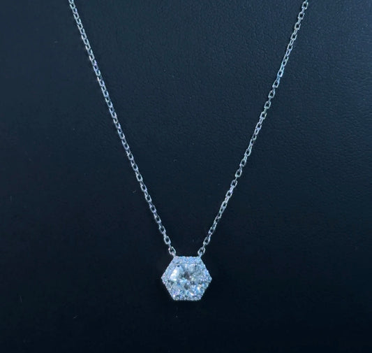 1.17ctw Hexagon and Round Lab Diamond 14kt White Gold Necklace CHN-148
