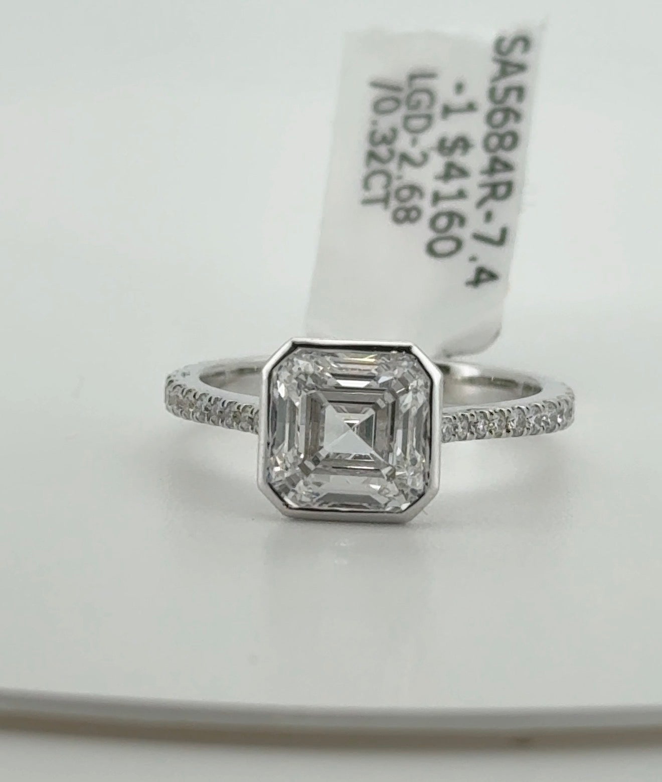 2.68ct Asscher D VVS2 Lab Diamond 14kt White Gold Ring SA5684R-7.4-1