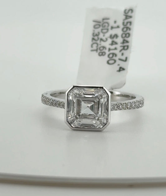 2.68ct Asscher D VVS2 Lab Diamond 14kt White Gold Ring SA5684R-7.4-1
