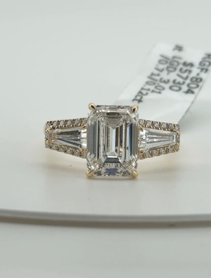 3.01ct Emerald E VVS2 Lab Diamond 14kt Yellow Gold Ring RGF-804