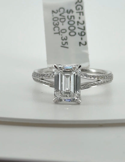 2.03ct Emerald D VS1 Lab Diamond 14kt White Gold Ring RGF-279-2
