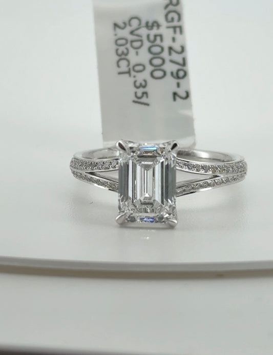 2.03ct Emerald D VS1 Lab Diamond 14kt White Gold Ring RGF-279-2