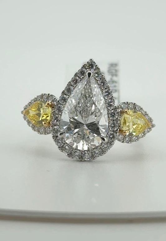 3.05ct Pear E VVS2 Lab Diamond 14kt White Gold Ring RGF-619-1