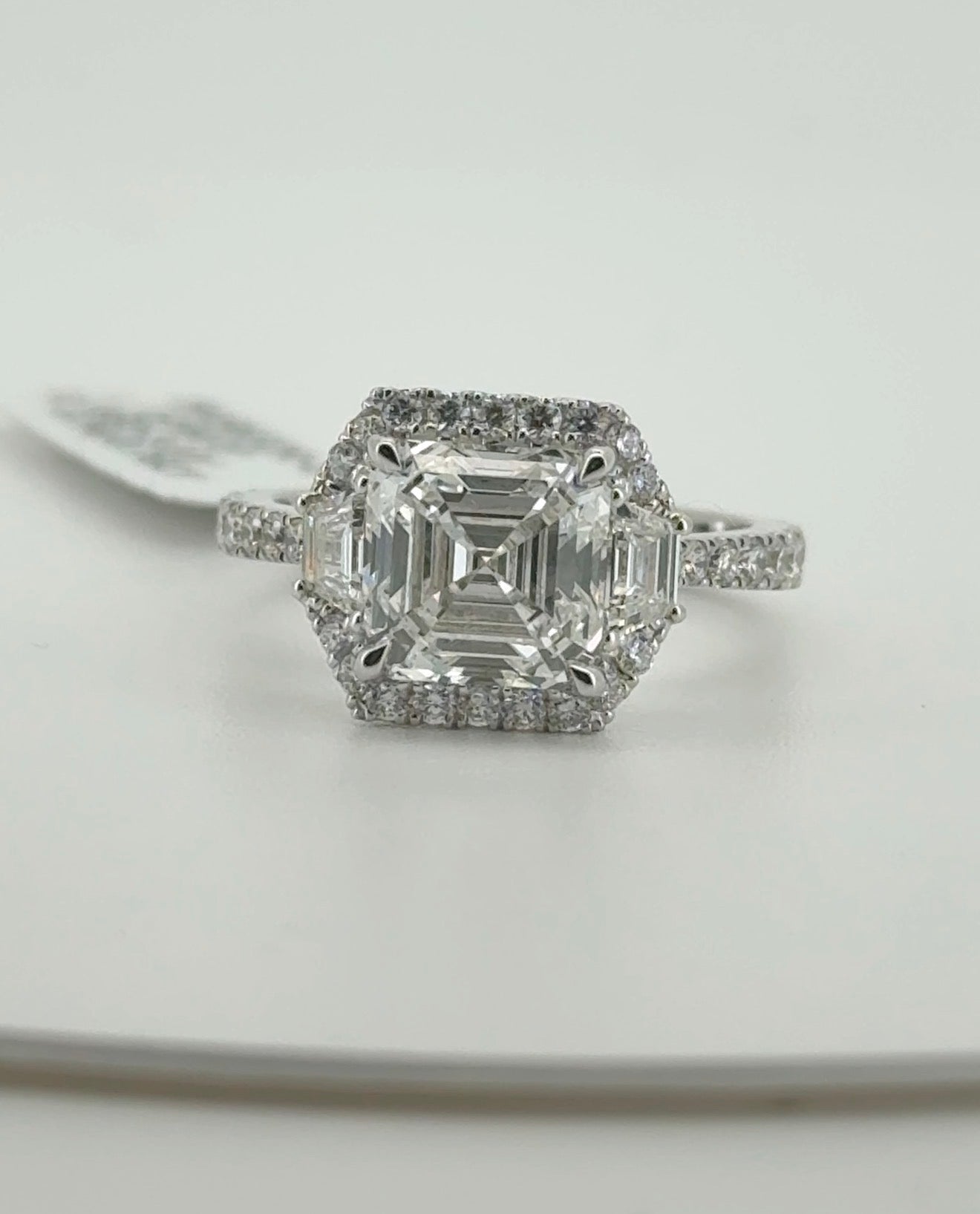 3.07ct Asscher E VVS2 Lab Diamond 14kt White Gold Ring SA5632R-8.0