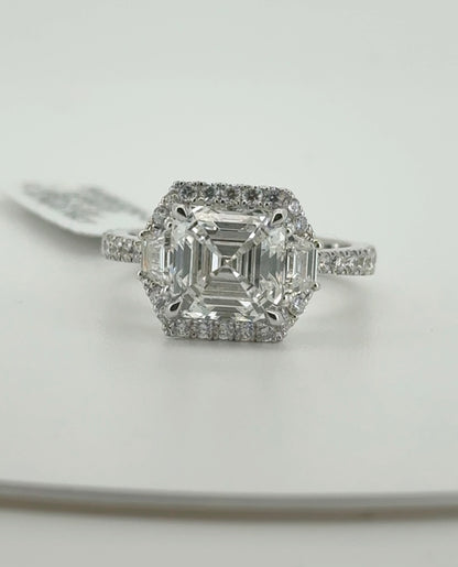 3.07ct Asscher E VVS2 Lab Diamond 14kt White Gold Ring SA5632R-8.0