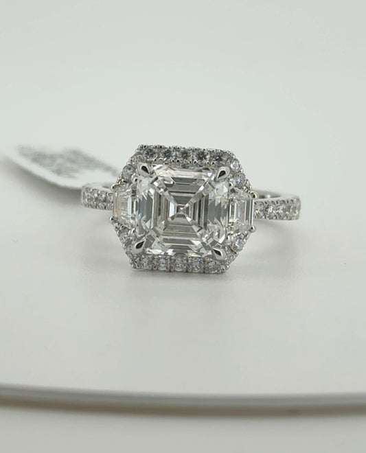 3.07ct Asscher E VVS2 Lab Diamond 14kt White Gold Ring SA5632R-8.0