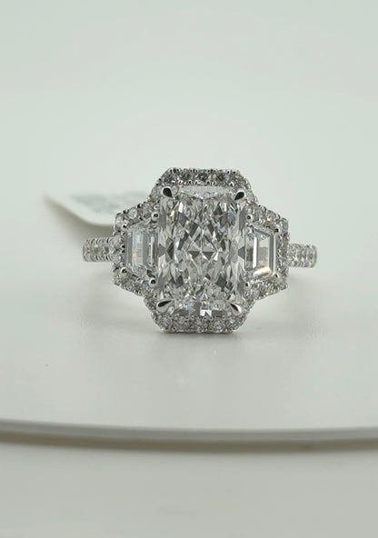 2.96ct Radiant D VVS2 Lab Diamond 14kt White Gold Ring SA5373R-10.5x6.90
