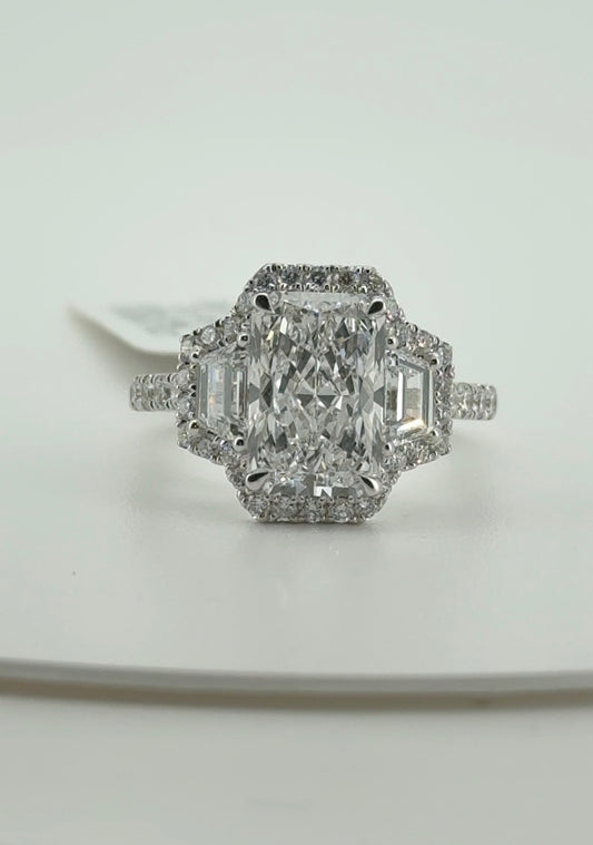 2.96ct Radiant D VVS2 Lab Diamond 14kt White Gold Ring SA5373R-10.5x6.90
