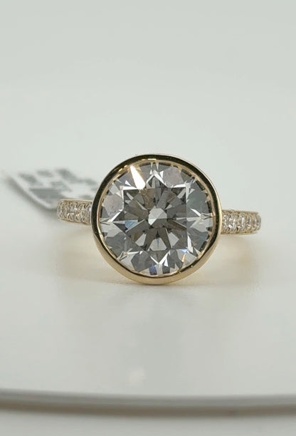 4.84ct Round F VVS2 Ideal Cut Lab Diamond 14kt Yellow Gold Bezel Ring SA5726R-11-1