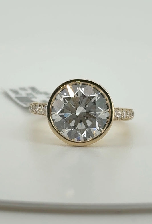 4.84ct Round F VVS2 Ideal Cut Lab Diamond 14kt Yellow Gold Bezel Ring SA5726R-11-1