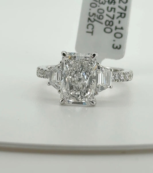3.09ct Radiant E VS1 Lab Diamond 14kt White Gold Ring SA5627R-10.3x7