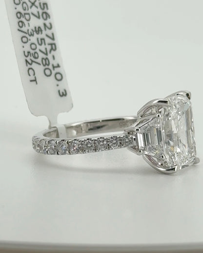 3.09ct Radiant E VS1 Lab Diamond 14kt White Gold Ring SA5627R-10.3x7