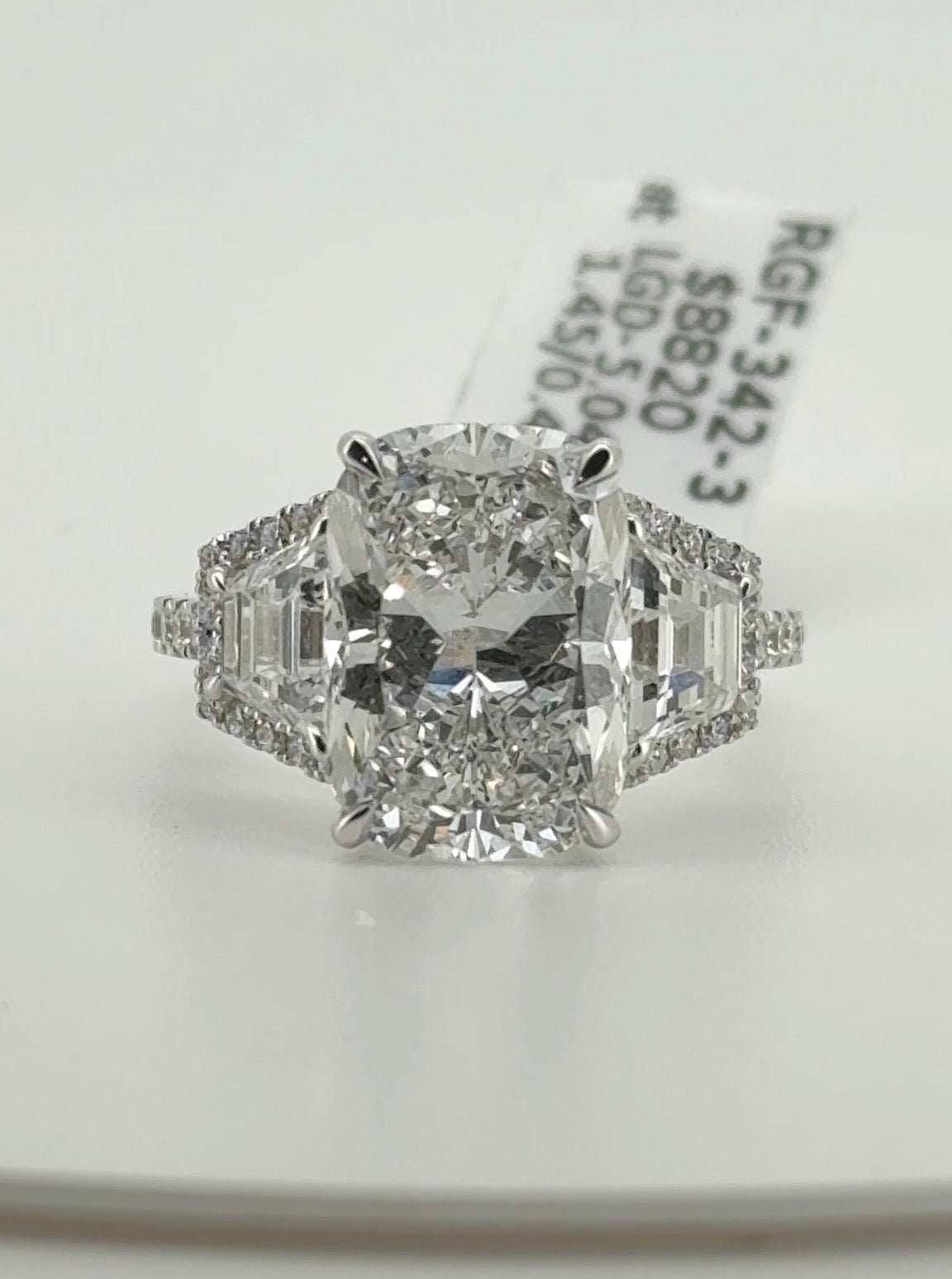 5.04ct Cushion E VVS2 Lab Diamond 14kt White Gold Ring RGF-342-3