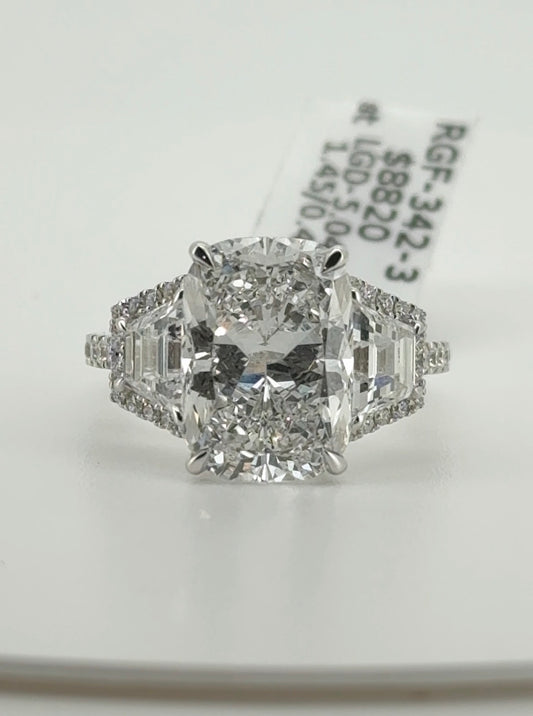 5.04ct Cushion E VVS2 Lab Diamond 14kt White Gold Ring RGF-342-3