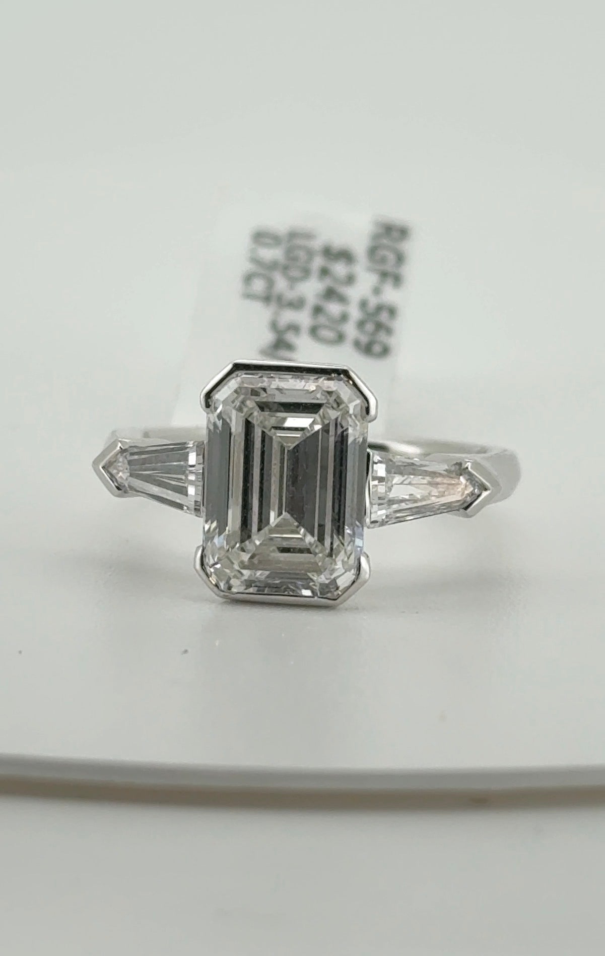 3.54ct Emerald F VVS2 Lab Diamond 14kt White Gold Ring RGF-569