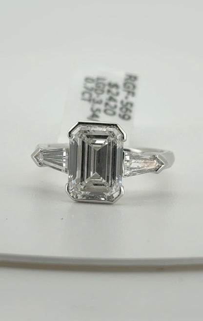 3.54ct Emerald F VVS2 Lab Diamond 14kt White Gold Ring RGF-569