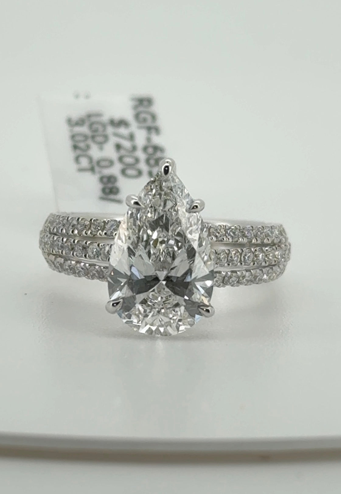 3.02ct Pear E VVS2 Lab Diamond 14kt White Gold Ring RGF-685