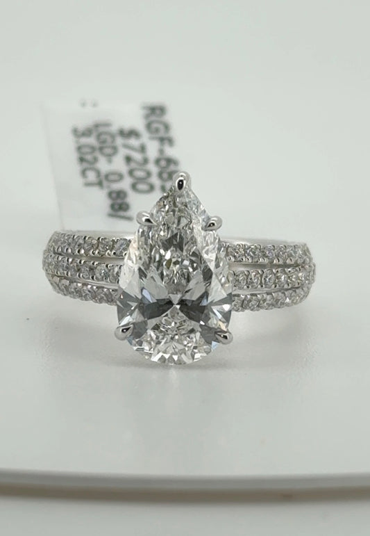 3.02ct Pear E VVS2 Lab Diamond 14kt White Gold Ring RGF-685