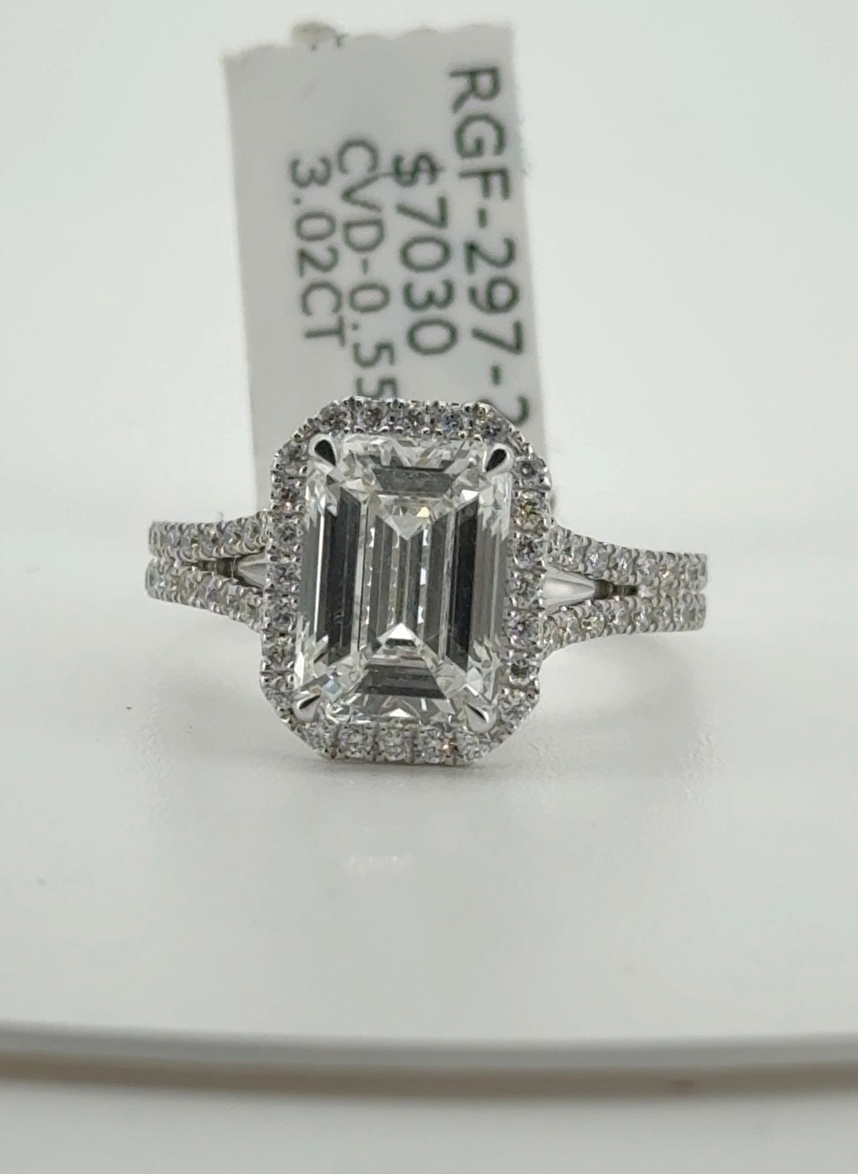 3.02ct Emerald E VVS2 Lab Diamond 14kt White Gold Ring RGF-297-2